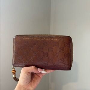 Gucci Chocolate Leather Zip-Around Wallet